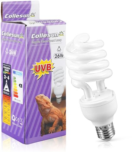 BORDEAG Lampada UVB, 26w 10.0 UVB Reptile Light, Luce UVB Per Rettili, UVB Per Tartarughe, 220V Animal Lampada UVB, Per Lucertole, Serpente, Camaleonte, Draghi Barbuti