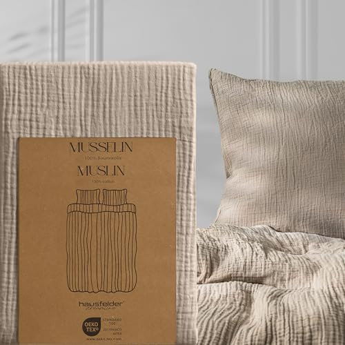 Hausfelder Ropa de cama de muselina, funda de almohada de 40 x 80 cm, de algodón transpirable, con certificado Oeko-TEX, supersuave