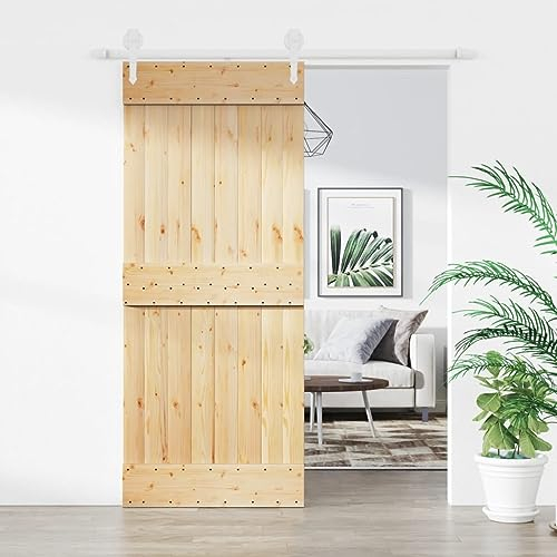 TREISL Porte coulissante intérieure avec ensemble de matériel 85 x 210 cm bois massif pin portes intérieures moderne porte de chambre bois porte coulissante extérieure pour cuisine grange garage blanc