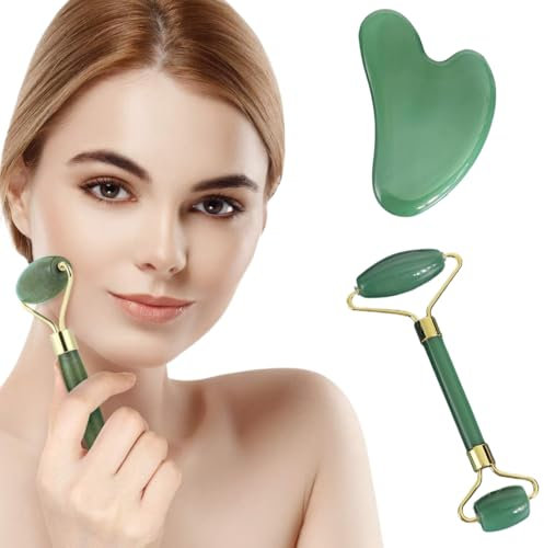 Gua Sha Jade roller, Gua Sha y Rodillo Facial, Gua Sha para el Masaje Facial, Rodillo de Jade Facial Masaje para Mujeres, Relajante de Los Músculos del Cuerpo, Mejora Las Bolsas de Los Ojos
