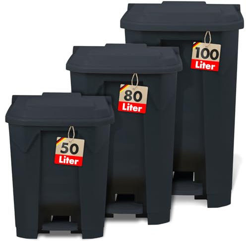 Floordirekt Pattumiera da 100 litri. coperchio grigio. pattumiera per cucina e ufficio. sistema di raccolta differenziata. pattumiera a pedale con meccanismo step-on. cestino della spazzatura Olaf