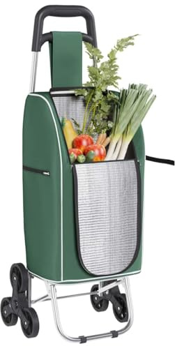 vidaXL Einkaufswagen Grün 39,5 x 33 x 93 cm Oxford-Stoff | UV-beständiges und wasserdichtes Oxford-Gewebe, Kommt mit 6 stabilen Rollen, Hält deine Lebensmittel frisch