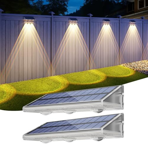 YiLaie Solar Fence Lights Outdoor IP67 Waterproof 3 Modes Dusk to Dawn 2PK | 2000mAh Solar Outdoor Wall Lights, Warm/Cool/Neutral White LED Solar Lights Auto ON/OFF, for Outside Fence Wall Deck Gate