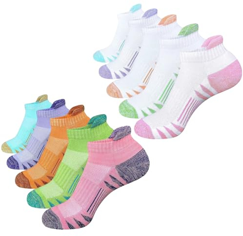 JSTHHTT 10 par sneakers strumpor dam bomull sportstrumpor ventilerande korta strumpor vadderade löparstrumpor, Vitgrupp, färggrupp, one size