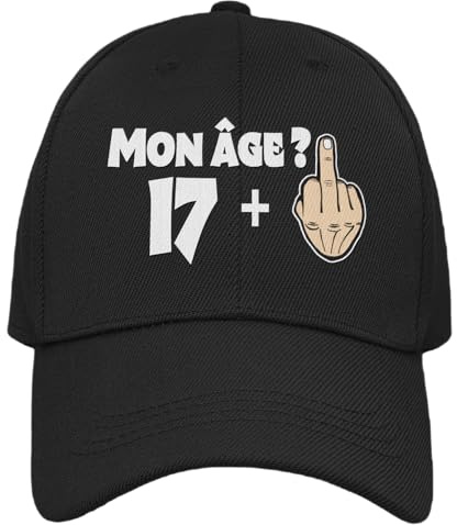 Bramart Casquette Homme Femme 17 + 1 Cadeau Anniversaire 18 Ans Idées Originales Cadeaux Âge pour Lui pour Elle Taille Unique Casquette Noire à Visière