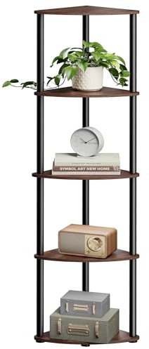 SONGMICS HOME Superfast Toolless Assembly, 5-Tier Corner Shelf, Corner Shelving Unit, Corner Storage Stand, 38.3 x 27 x 139 cm, Living Room, Bedroom, Kitchen, Somber Walnut LBC610K02