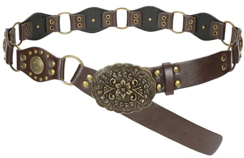 SUOSDEY Western Cowgirl Gürtel für Damen, breiter Vintage Taillengürtel für Kleid jeans im Boho-Stil kaffee