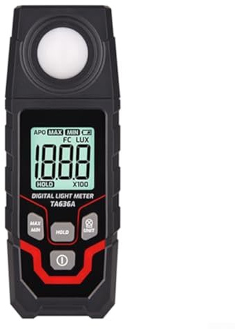 Medidor de luz digital Lux Meter TA636A Probador de iluminancia con pantalla LCD 0-200000 Lux Rango fotodiodo de silicio Ángulo de 120 grados Herramienta de medición de luz profesional para escuelas