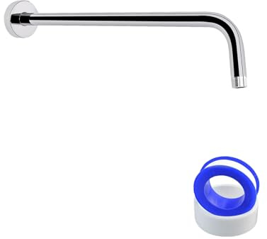 Shower Arm, 12 Inch Shower Pipe Extender with Flange, Stainless Steel Wall-Mounted Rain Shower Head Extension Extender, 90° L Shape Fixed Arm Extension Pipe Polished Chrome (Teflon Tape Included)