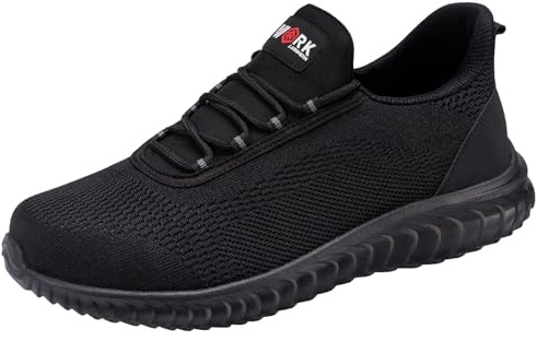 LARNMERN Arbeitsschuhe Sicherheitsschuhe Herren Leicht Slip On Stahlkappenschuhe Sneaker 51666 (42 Herren,Schwarz)