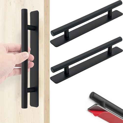 BGOBTY Möbelgriffe,2 Stück Selbstklebende Schrankgriffe,Schrank Schublade Türgriffe Edelstahl,Küchengriffe,Ohne Bohren Griffe,für Schrank Schublade Kleiderschrank Schranktür (Schwarz, 128 mm)