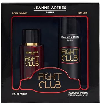 JEANNE ARTHES - Coffret Cadeau pour Homme - Fight Club - Eau de Parfum 100 ml + Deospray 200 ml - Ambré Boisé - Fabriqué et conditionné en France à Grasse
