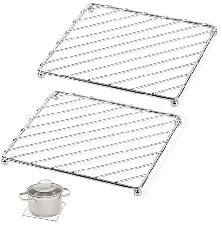 BAOWUABJ 2 Pack Trivets for Kitchen Worktops - Stainless Steel Heat Resistant Mat for Hot Pans and Pots, Multipurpose Kitchen Worktop Protector (18.5x18.5cm)