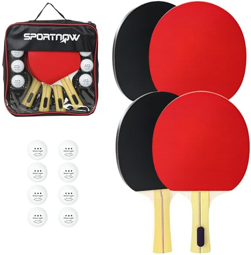 SPORTNOW Ping-Pong-racketset, bordtennisset, 4 snöskor + 8 bollar + 1 väska, för amatörer, nybörjare, experter