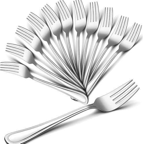 12 Pieces Dinner Forks Stainless Steel Table Mirror Polishing Cutlery Silverware Set Dishwasher Safe Perfect for Cake Forks Home Kitchen & Restaurant 17cm