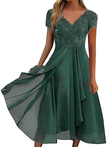 Chiffon Abendkleid mit V-Ausschnitt Spitzenapplikationen Elegantes langes Damenkleid für Festliche Anlässe