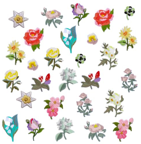 Ouligay 28PCS Flower Embroidery Patches 14 Patterns Floral Iron on Patches Iron on/Sew on Applique Patche Decorative for Bags Jeans Clothing Hat Jacket