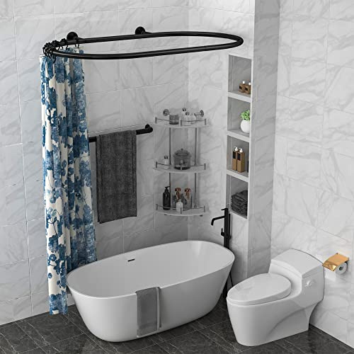 Sikaiqi Asta per tenda da doccia ovale in lega di alluminio, forma quadrata, asta per bagno per vasca con piedini ad artiglio, vasche autoportanti (Nero: L 140 cm, W 63,5 cm)