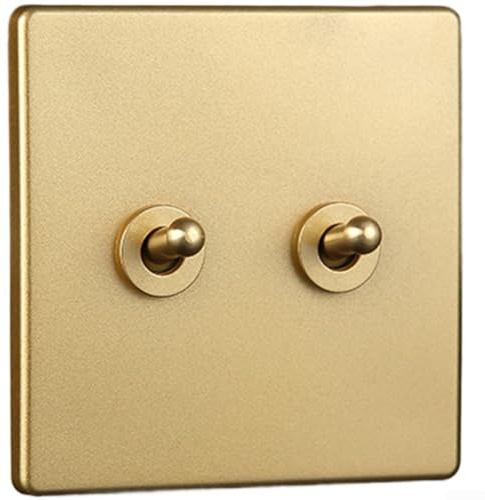 Retro-Kippschalter-Steckdose, goldfarben, Messing, mit sicherer Selbstverriegelung, rotes Kupfer, elektrisches Getriebe, PC-flammhemmendes Panel (2-Gang)
