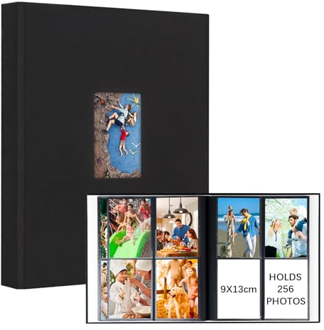 Ruibytree Fotoalbum 9x13 Einsteckalbum 256 Fotos Leinen-Cover,Schwarz