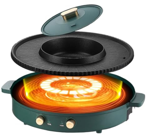 YIGECHENXIN Parrilla de Olla Caliente Multifuncional sin Humo de 1360W, Olla y Placa de Parrilla Desmontables, termostato Dual, Amantes de la Comida