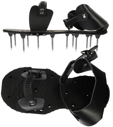 DOITOOL Zapatos Aireadores de Césped Púas Ajustables Negros Sandalias Aireadoras de Suelo para Jardinería y Césped Calzado para Airear Jardines Patios y Terrazas