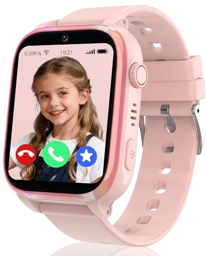 ELEJAFE 4G Kids Smart Watch Boys Girls,Smart Watch for Kids GPS Tracker with Video Call, Phone Call, Voice Chat, SOS Game IP68 Waterproof School Mode Smartwatch Birthday Gifts (Pink)