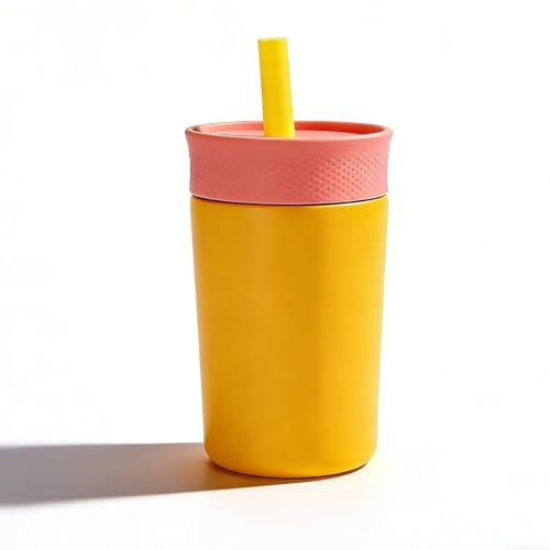 ZHUIYIWIN Insulated Stainless Steel Tumbler 12oz with Silicone Straw Lid, Leakproof Travel Coffee Cup, Double Wall Vacuum Insulated Tumbler for Hot & Cold Drinks, Reusable Car & Desk Cup (Orange)