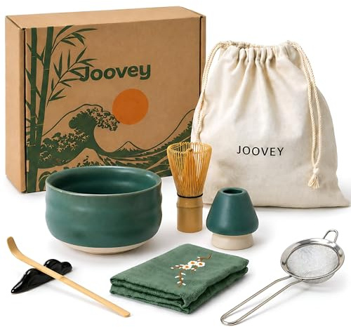 JOOVEY Kit Matcha Ceremonial para Preparar Té, Bowl 510 ml, Verde, 8 Piezas | Matcha Kit Completo, Para Principiantes y Amantes del Té, Ceremonia Japonesa, Bowl 510 ml, Chasen 80 Púas, Tamiz 304