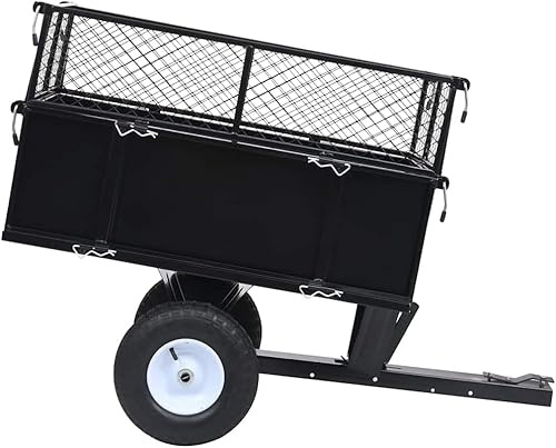 Refined Kippanhänger für Rasentraktor Garten Transportanhänger Gartenwagen Transportwagen Outdoor Rasenmäher Anhänger Kippbar 150 kg Last Schwarz