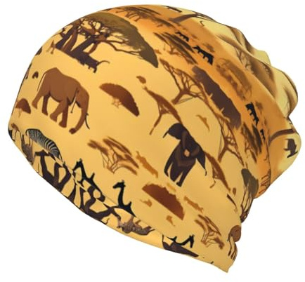 African Grassland Animals Small Multifunctional Lightweight Beanies Hats Snug Fitting, Running Skull Cap Helmet Liner Sleep Caps Black