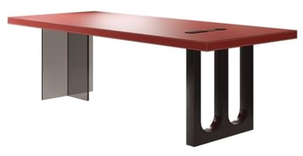 Kontorsskrivbord Modernt kontorsskrivbord, rött läder, rymligt skrivbord med uttag(200cm)