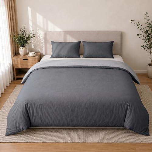 VelvetMis King Size Duvet Cover Set - 3Pcs Reversible Bedding Bed Set Dark Grey And Light Grey Kingsize Microfiber Quilt Cover With 2 Pillowcases 50x75cm