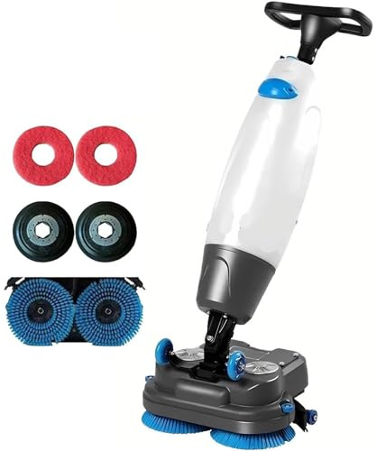 Walk Behind Floor Scrubber Dryer, 360° Rotating Head,43cm Dual-Brush,36V Battery Powered,240RPM,Cleaning 13,000 sqft/H,for Tile and Grout, Hardwood Floors and Carpets White