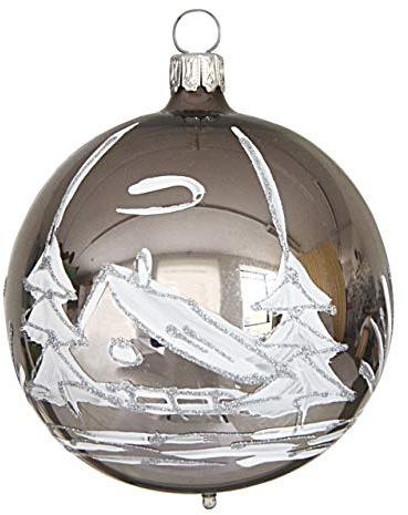 Weihnachtskugel 5cm (6Stck.) antik silber mit weißer Winterlandschaft