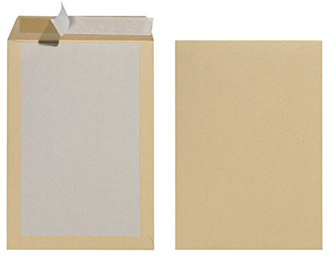 Herlitz 10901023 Versandtasche B4 mit Papprückwand, Haftklebung, braun, 20 Stück eingeschweißt 130g Pappe