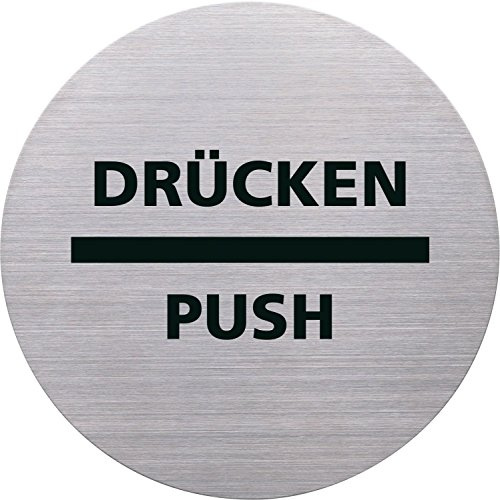 helit H6271700 - Piktogramm Drücken / Push, Ø115 mm, selbstklebend mit Klebepad, Edelstahl | Ø 115 mm, selbstklebend mit Klebepad zur einfachen Montage
