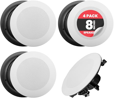 Pyle Casse Bluetooth 20 Centimetri, Altoparlanti da Incasso a Parete/Soffitto 2 Vie, Griglia Tonda/Quadrata, Casse Audio Stereo, 4 canali, Speaker 250 Watt