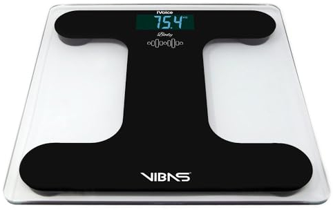 Bilancia Pesapersone Parlante VIBAS iVoice Body, per Non Vedenti o Anziani, Parla 5 Lingue, Voce Chiara, con Ausili Sonori per orientarsi, Ripetizione del Peso, Volume regolabile, Batterie Incluse