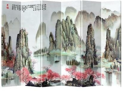 Fine Asianliving Paravent Raumteiler Japanisch Orientalisch Chinesisch Beidseitig L240xH180cm Spanische Wand Trennwand Room Divider Raumtrenner Sichtschutz Bedruckte Canvas Leinwand Asiatisch
