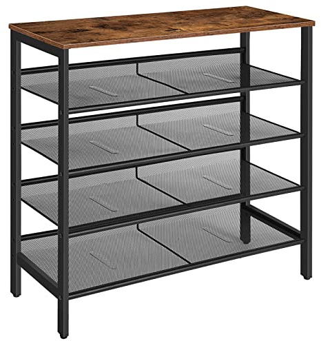 HOOBRO Shoe Rack, 5-Tier Shoe Organizer Shelf, 75 x 30 x 85 cm, with Flat or Slant Adjustable Shelf, Sturdy and Stable, Shoe Storage for Hallway, Industrial, Rustic Brown EBF01XJ01