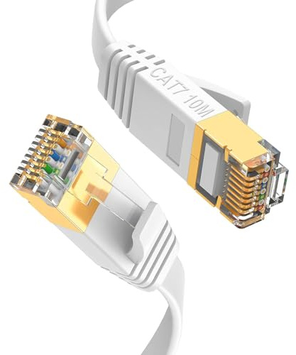 GLCON 10m Cat 7 Netzwerkkabel, Lan Kabel Flach 10Gbit/s Ethernet Kabel RJ45 Internetkabel Patchkabel für PS5/PS4 Switch Modem Xbox PC Smart TV Weiß
