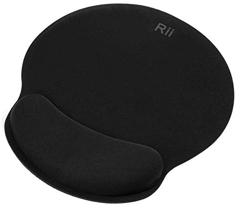 Rii Mauspad mit Gelkissen, 24.8x21x2.3cm, Ergonomisches Mauspad, Mousepad mit Handauflage,Spiele oder Büro, Schwarz