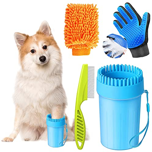 MEISHANG Haustier Pfotenreiniger Tragbarer Pfotenreiniger,Dog Paw Cleaner,Haustier Bürsten Handschuh,Pfotenreiniger für Hunde,Microfaser Handschuh,Flohkamm Hunde