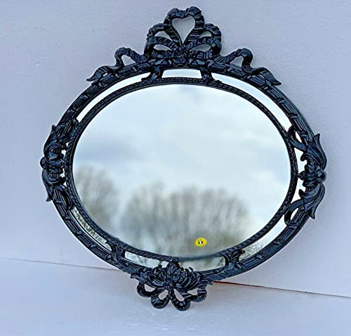 artissimo Barock Wandspiegel Rund Oval Schwarz Antik Barock Jugendstil 52x50 Badspiegel Prunkspiegel Flurspiegel