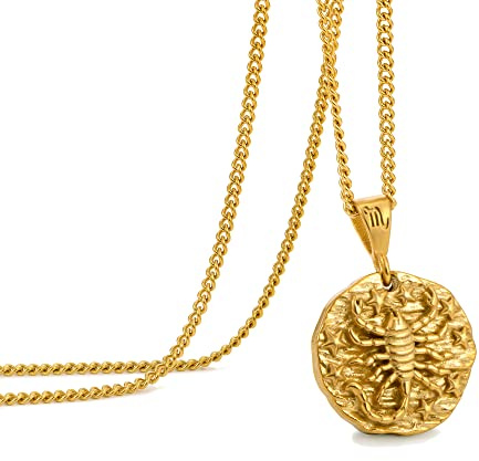 Speroto Collier zodiaque pour homme, en acier inoxydable avec pendentif en forme de 12 constellations, horoscope astrologie, Cadeaux de bijoux pour les femmes et les hommes(Scorpion,or)