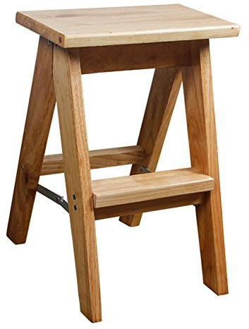 LUNEZY Taburete de Escalera Plegable de Madera Maciza, Banco portátil de Cocina para el hogar, Silla con Respaldo de Madera Maciza, Altura 45CM