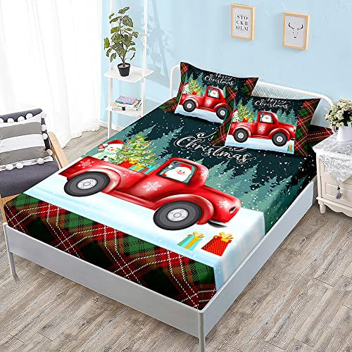 Chickwin Drap Housse en Microfibre, 3D Noël Housse de Matelas avec Taies d'oreiller, Drap-Housse Bonnet 40 cm, Antidérapants et Respirant Protection de Matelas (90x190x40cm,réveillon de Noël)