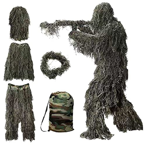 5 in 1 Suit,3D Camouflage Outdoor Hunting Apparel Including Jacket,Pants,Hood,Carry Bag for Adults Kids Youth