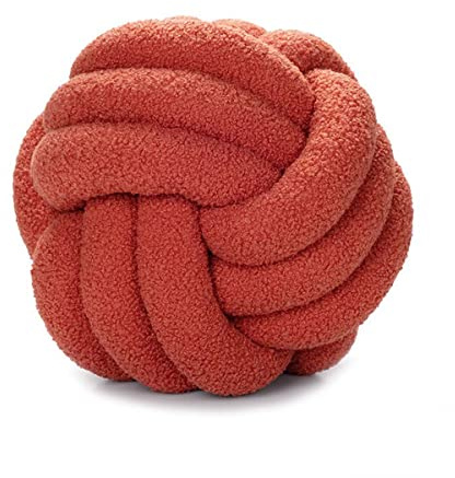 Cyprinus Carpio Teddy Fleece Hand-Woven Knotted Ball Throw Pillow Back Pillow Sofa Throw Pillow Living Room Study Round Cushion Bedside Back (11 INCH, Rose RED)